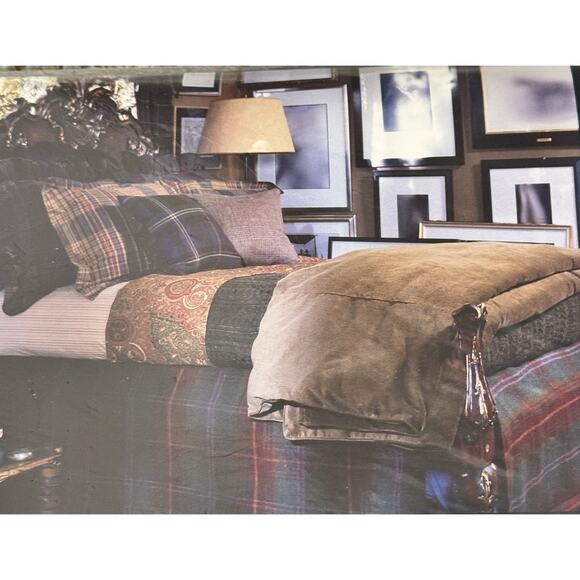 Vintage RALPH LAUREN KING Flat Sheet Whitbury Paisley Black Red Brown Combed - Picture 3 of 8